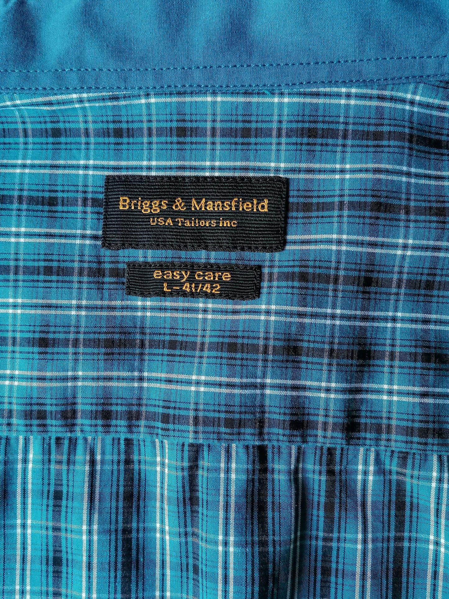 Brigss & Mansfield Shirt. Blue blanc noir vérifié. Taille l / xl.