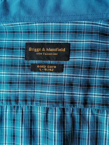 Brigss & Mansfield Shirt. Blue blanc noir vérifié. Taille l / xl.