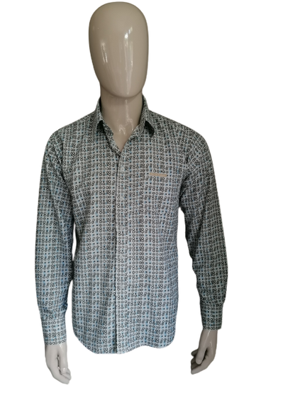 Chemise Philip Russel. Impression bleu gris. Taille L. 100% polyester