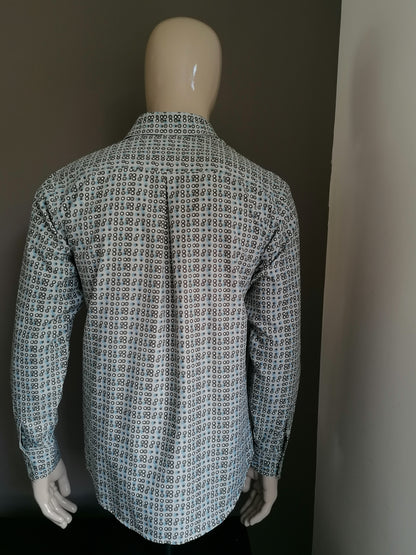 Chemise Philip Russel. Impression bleu gris. Taille L. 100% polyester