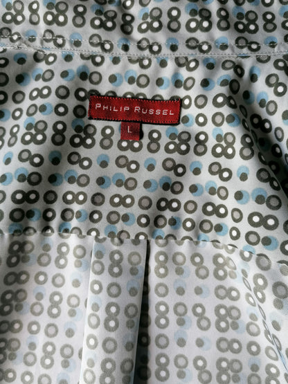 Chemise Philip Russel. Impression bleu gris. Taille L. 100% polyester