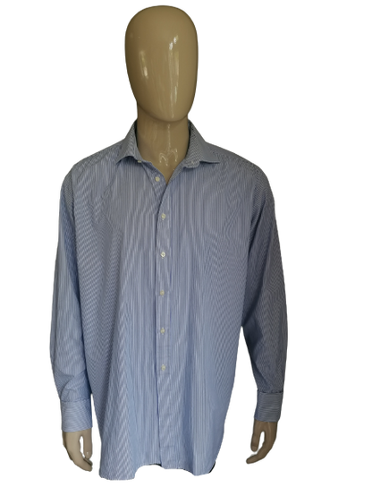 Chemise Lipman & Sons. Bleu blanc rayé. Taille 45 / xxl / 2xl. Type de nœuds de manchette