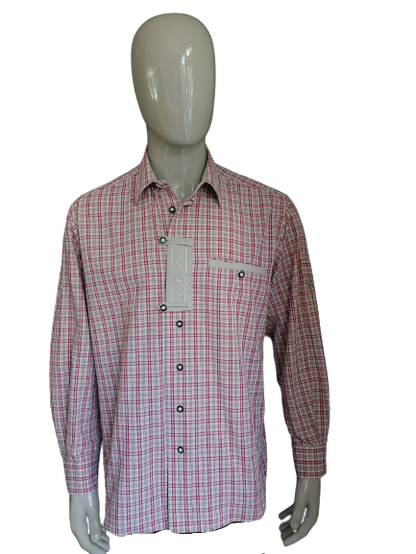 Camicia vintage Landhaus. Beige Red controllato. Taglia XL.