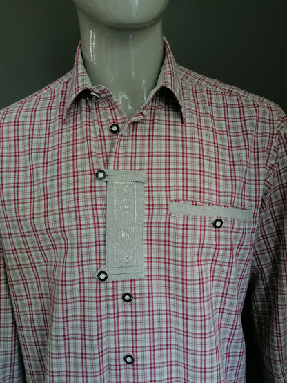 Camicia vintage Landhaus. Beige Red controllato. Taglia XL.