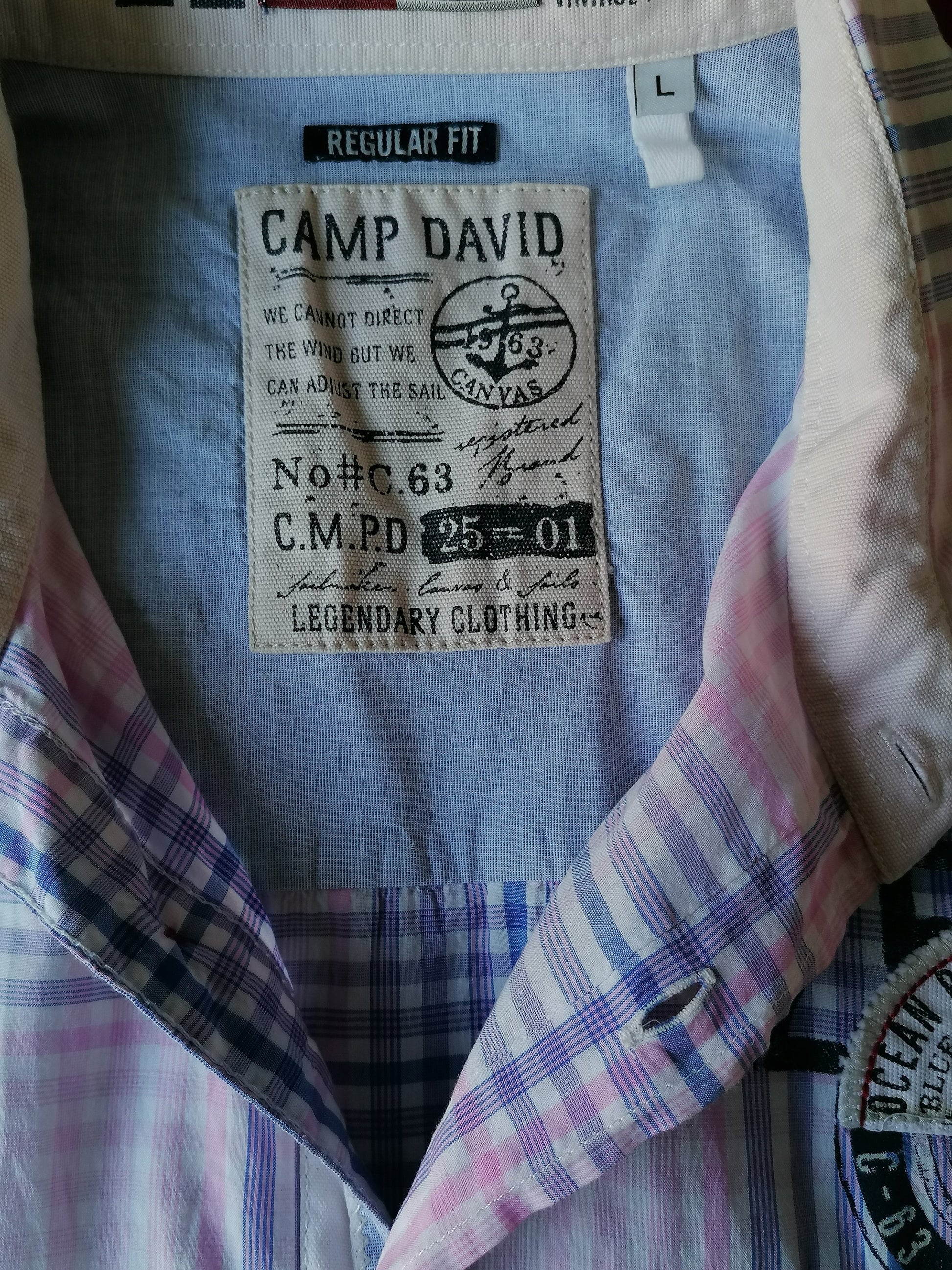 David sleeve. short with Pink L. purple – shirt Size Fit. EcoGents Camp applications. Regular blocked
