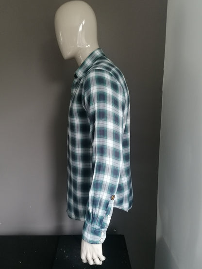 Scotch & Soda Shirt avec goujons de presse. Bleu vert vérifié. Taille L.