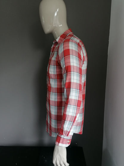 Chemise Wrangler. Brun bleu rouge vérifié. Taille S.