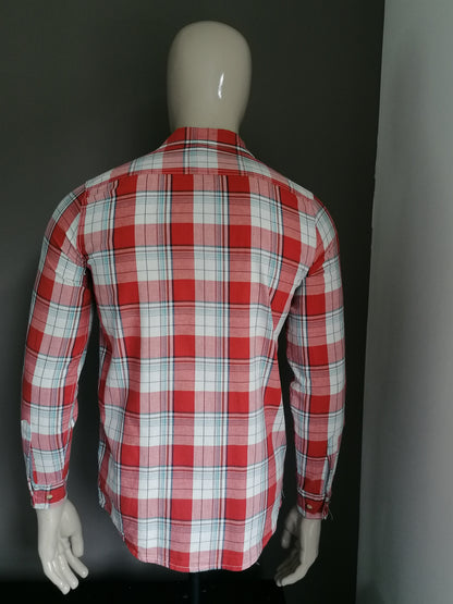 Chemise Wrangler. Brun bleu rouge vérifié. Taille S.