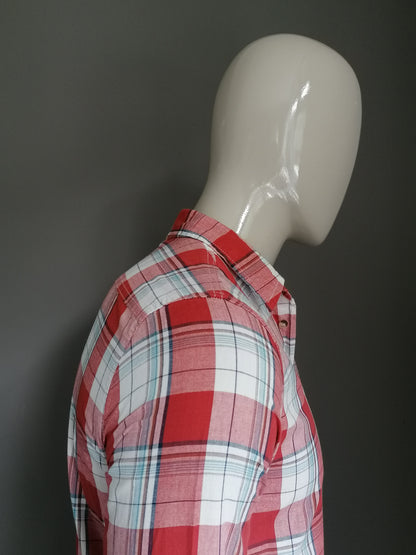 Chemise Wrangler. Brun bleu rouge vérifié. Taille S.