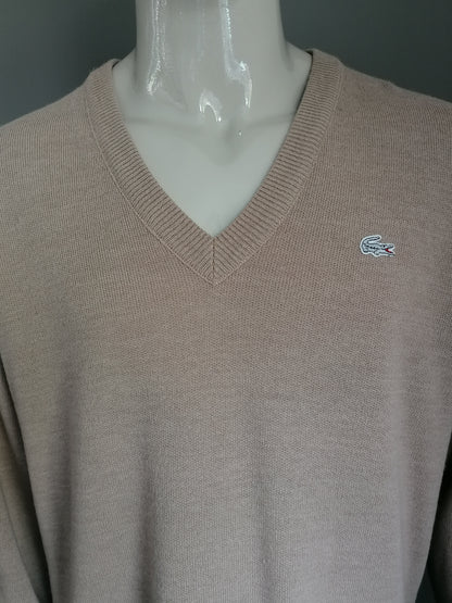 Vintage Woll Lacoste-Pullover mit V-Ausschnitt. Sonderausgabe mit Silver Crocodile. Größe xxxl.