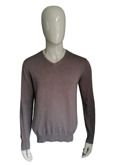 Conbipel cotton sweater. V-neck. Brown mixed. Size L.