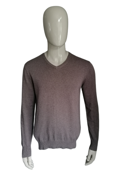 Conbipel cotton sweater. V-neck. Brown mixed. Size L.