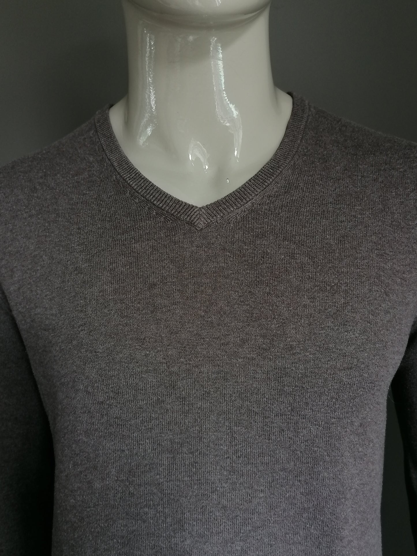 Conbipel cotton sweater. V-neck. Brown mixed. Size L.