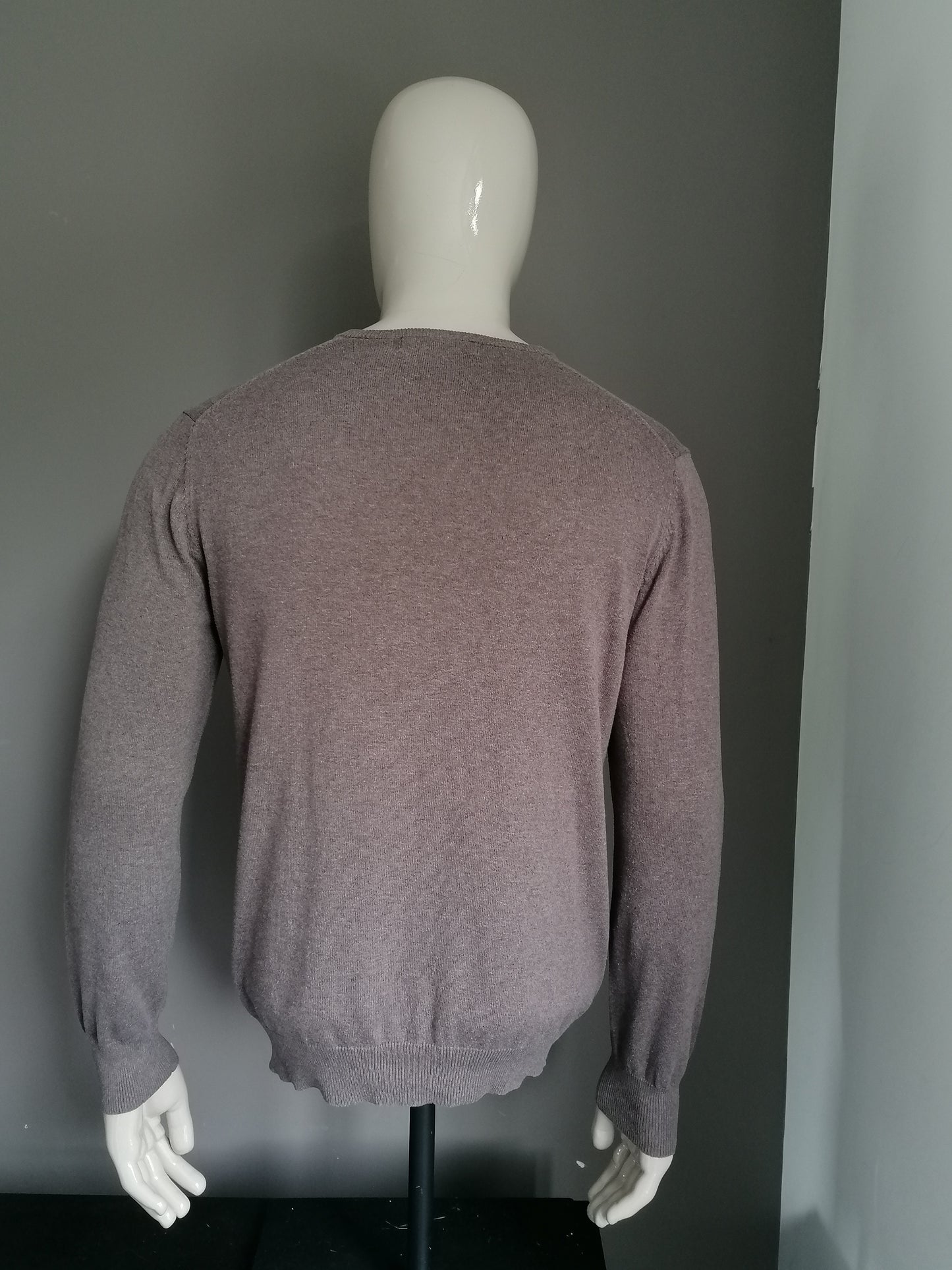 Conbipel cotton sweater. V-neck. Brown mixed. Size L.