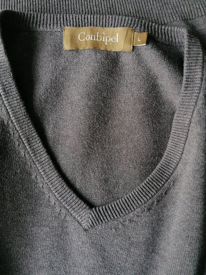 Conbipel cotton sweater. V-neck. Brown mixed. Size L.