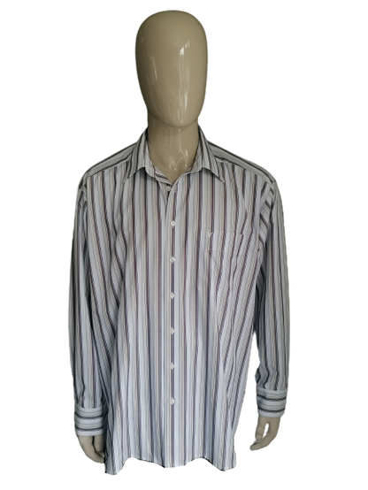 Chemise Marvelis. Brun bleu jaune blanc rayé. Taille 45 / 2xl >> 3xl. tombe plus spacieux