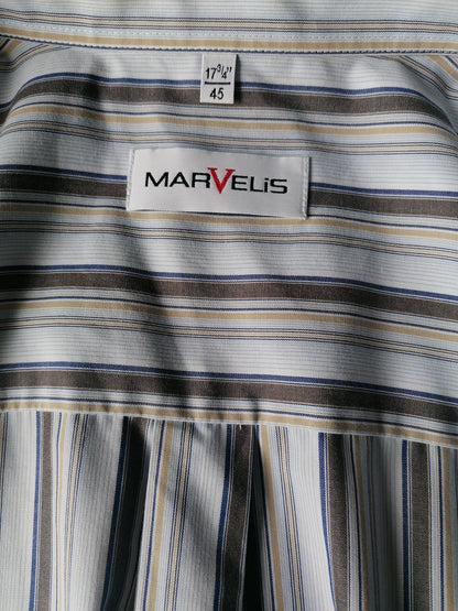 Chemise Marvelis. Brun bleu jaune blanc rayé. Taille 45 / 2xl >> 3xl. tombe plus spacieux