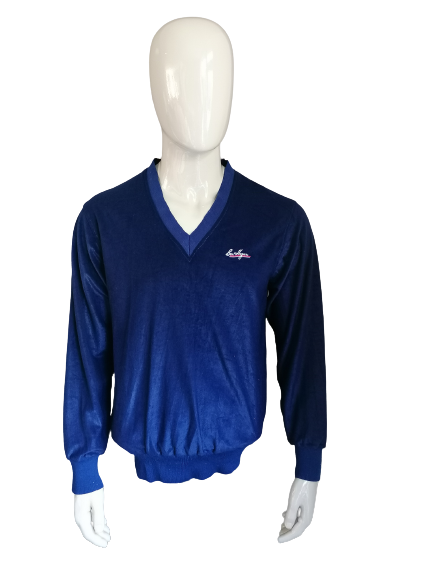 Ben Hogan Velvet / Velor sweater with V-neck. Dark blue colored. Size XL.