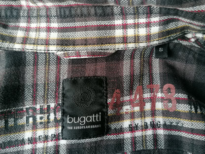 Bugatti Flannel Shirt avec goujons de presse. Brun jaune rouge blanc à carreaux. Taille S.