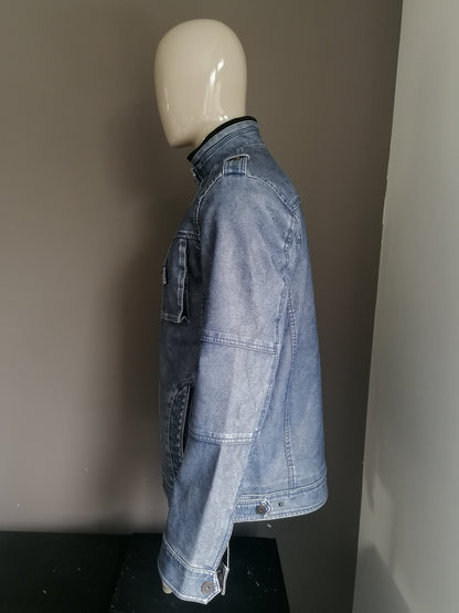 Veste / veste de look en cuir décontracté. Bleu mélangé. Taille xl.