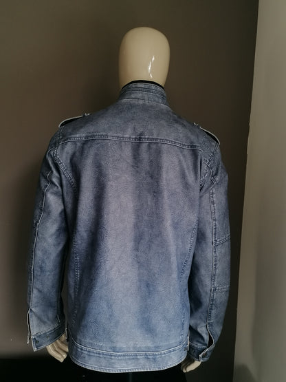 Veste / veste de look en cuir décontracté. Bleu mélangé. Taille xl.