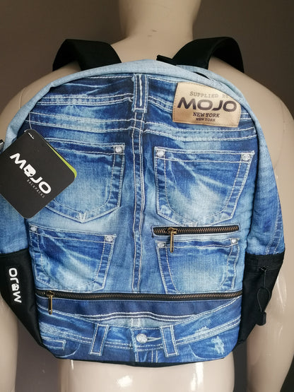 Zaino di zaino Mojo. Jeans blu look stampa. Alcuni interni.