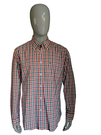 Camicia Adam Friday. Bloccato bianco arancione. Taglia XL. Classic Fit.