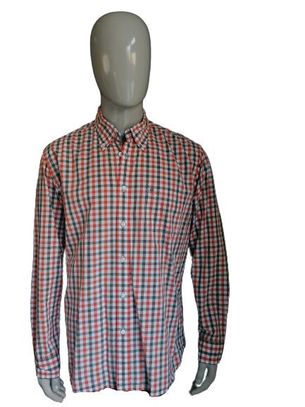 Chemise Adam Friday. Blanc vert orange bloqué. Taille xl. Fit classique.