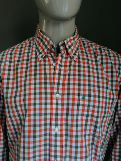 Camicia Adam Friday. Bloccato bianco arancione. Taglia XL. Classic Fit.