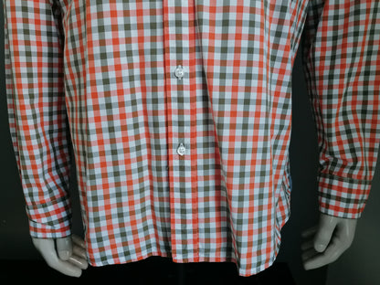 Camicia Adam Friday. Bloccato bianco arancione. Taglia XL. Classic Fit.