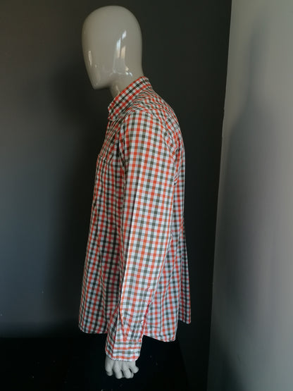 Camicia Adam Friday. Bloccato bianco arancione. Taglia XL. Classic Fit.