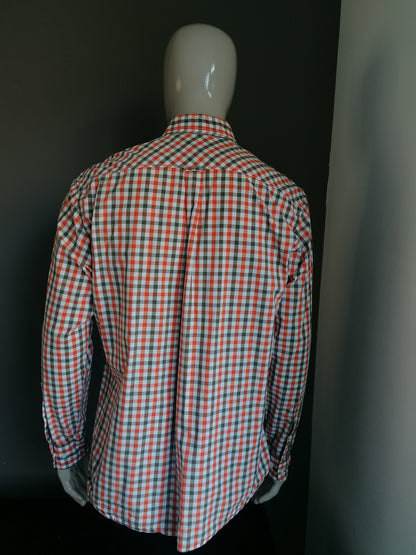 Camicia Adam Friday. Bloccato bianco arancione. Taglia XL. Classic Fit.