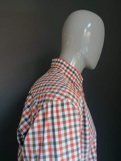 Camicia Adam Friday. Bloccato bianco arancione. Taglia XL. Classic Fit.