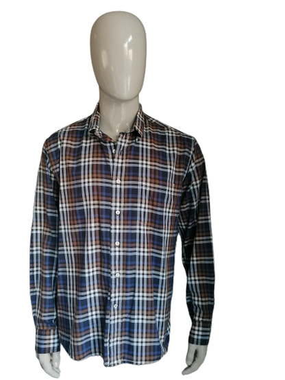 Shirt Boston Brothers. Blu marrone bloccato. Taglia XL. Chicago Fine Twill.