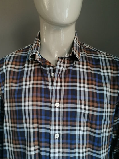 Shirt Boston Brothers. Blu marrone bloccato. Taglia XL. Chicago Fine Twill.