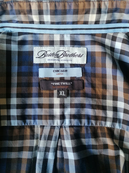 Shirt Boston Brothers. Blu marrone bloccato. Taglia XL. Chicago Fine Twill.