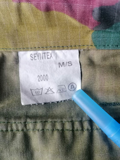 Pantaloni dell'esercito / esercito con bottoni. Stampa mimetico verde marrone. "2000". Taglia M.