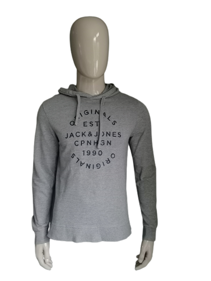 Hoodie Jack & Jones. Grigio mescolato con stampa. Taglia M.