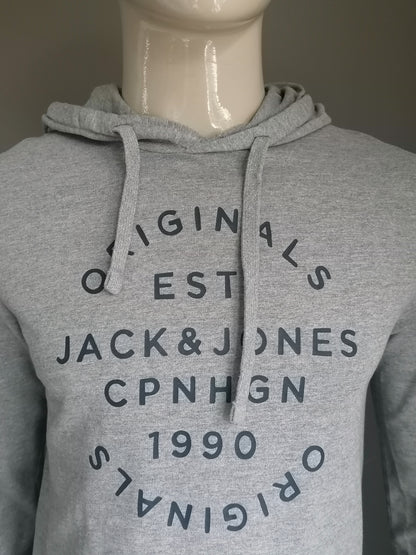 Hoodie Jack & Jones. Grigio mescolato con stampa. Taglia M.