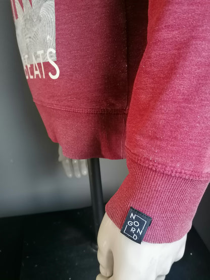 Nicht -Grada -Pullover. Rot gemischt mit Druck. Größe M.