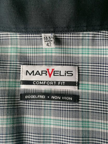 Chemise Marvelis. Bleu vert blanc à carreaux. Taille 42. L. Comfort Fit.