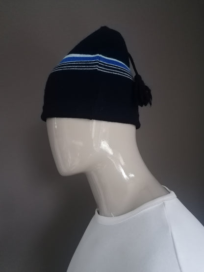 Vintage Wollen Muts. Blauw gekleurd. 50% Wol.