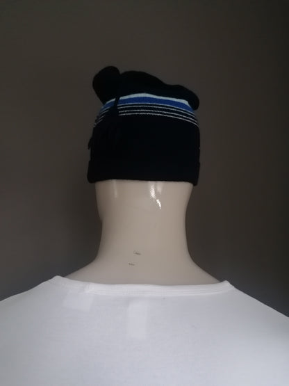 Vintage Wollen Muts. Blauw gekleurd. 50% Wol.