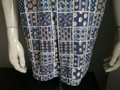 Vintage New Fast overhemd korte mouw. Blauw Bruine print. Maat L / XL.