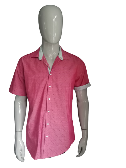 Chemise Engbers à manches courtes. Motif palpable rouge rose. Taille L.