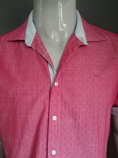 Chemise Engbers à manches courtes. Motif palpable rouge rose. Taille L.