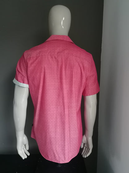 Chemise Engbers à manches courtes. Motif palpable rouge rose. Taille L.