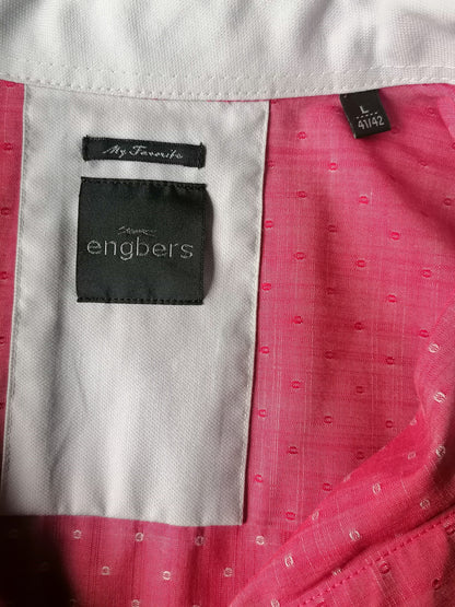 Chemise Engbers à manches courtes. Motif palpable rouge rose. Taille L.