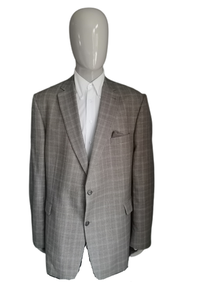 Van Tilburg Wollen Colbert. Beige brown checked. Size 62 / XXL / 2XL.