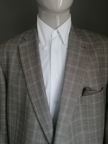 Van Tilburg Wollen Colbert. Beige brown checked. Size 62 / XXL / 2XL.